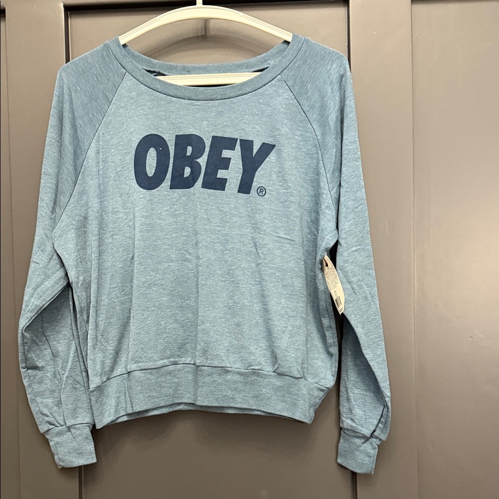 Obey Women's Light Blue Crewneck Sweatshirt